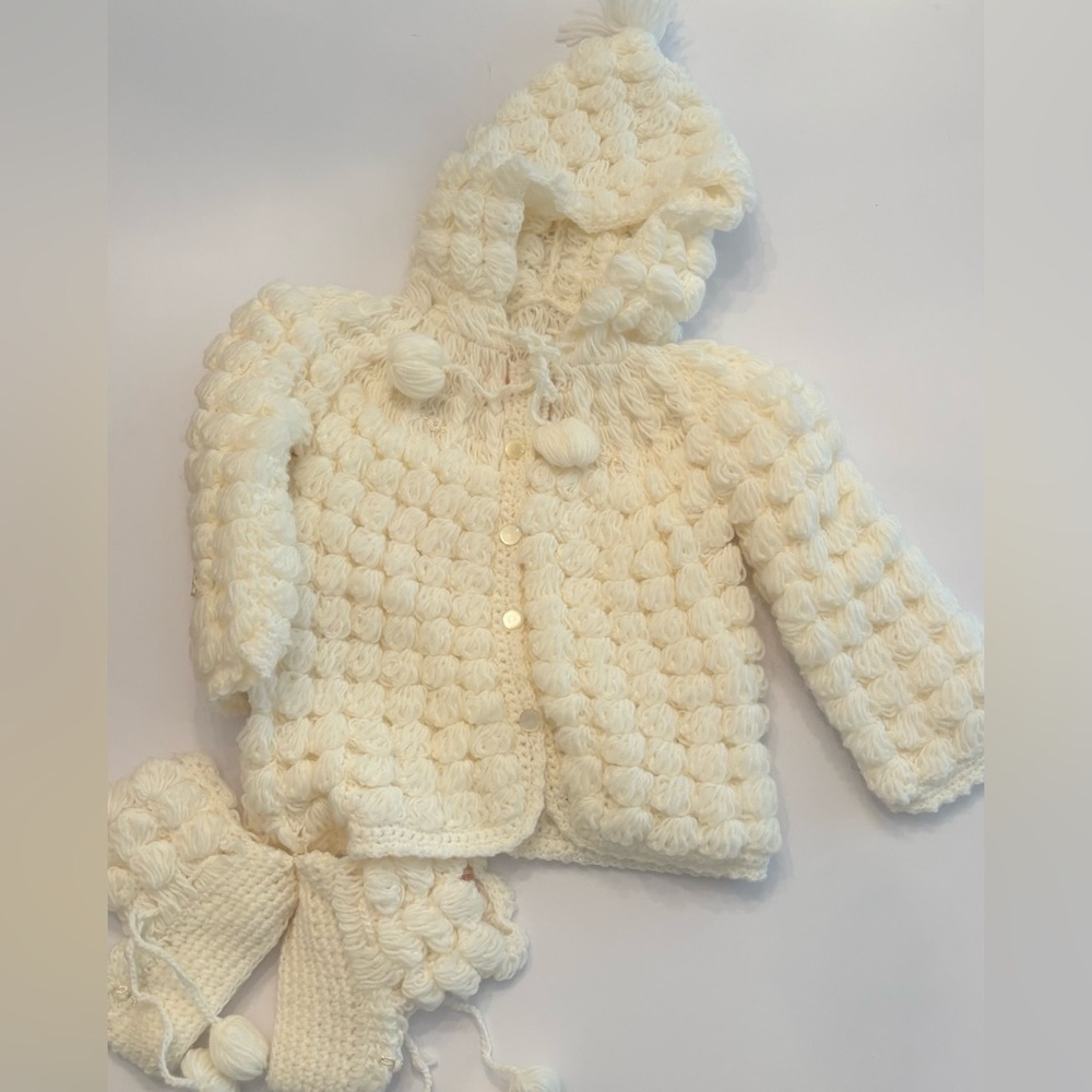 Hand Sewn Vintage Baby Hooded Sweater with Booties